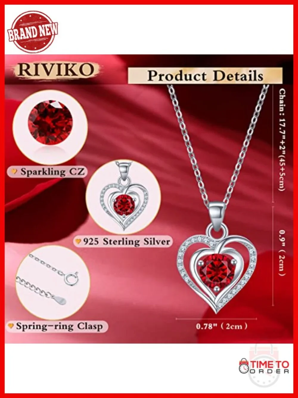 925 Sterling Silver Birthstone Pendant Necklace for Women Double Heart Zirconia